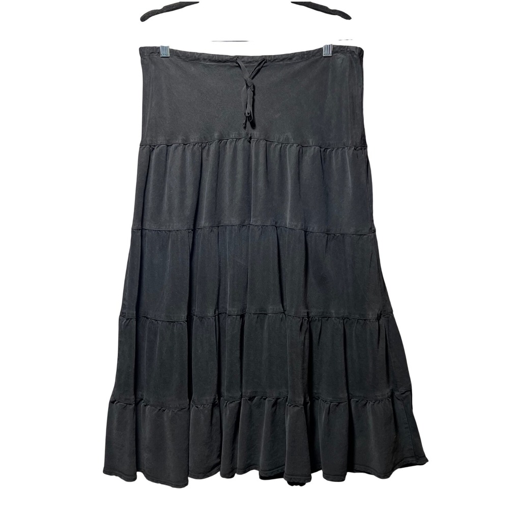 Russ Berens Malibu Black Tiered Maxi Skirt Drawstring Waist Tencel Rayon Small